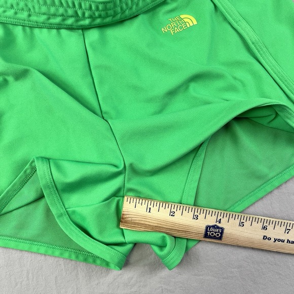 NORTH FACE Sunriser Logo Shorts Womens Large Green Split Hem Running Performance - Picture 6 of 9